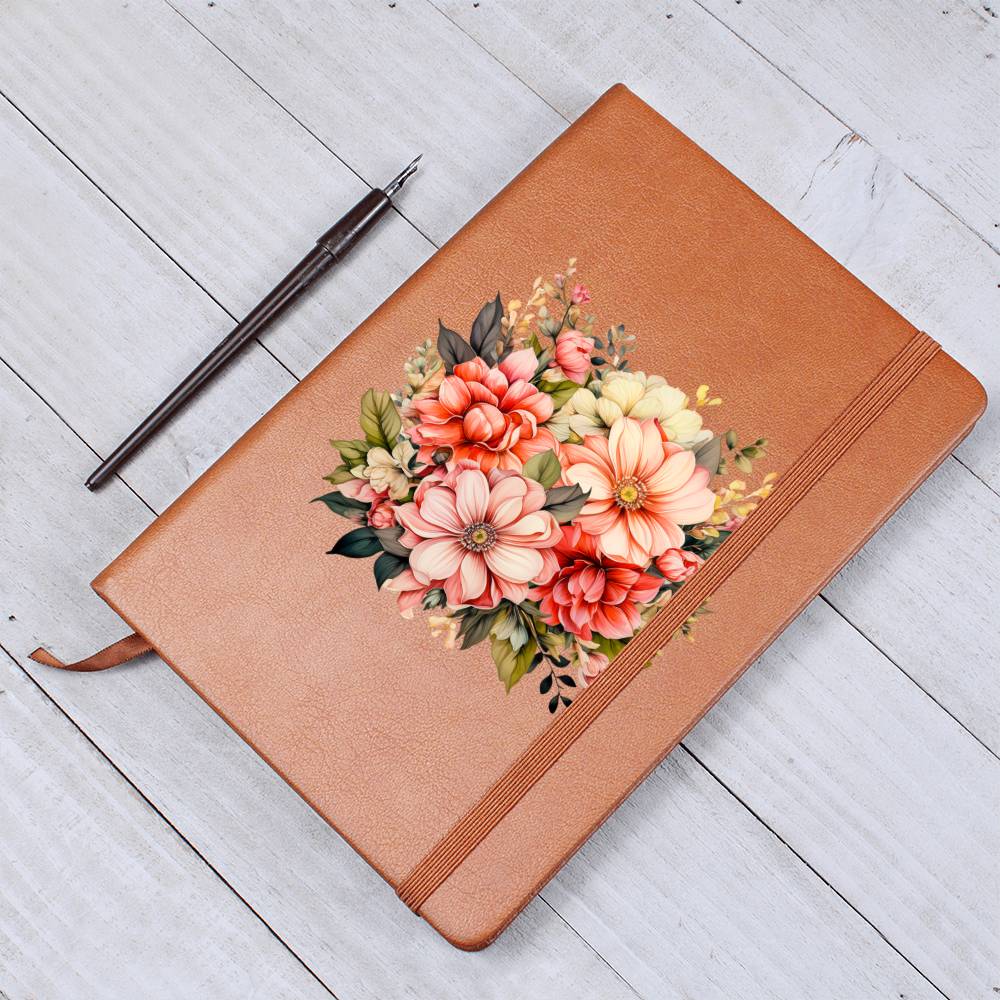 Floral Flower Wreath 005 - Vegan Leather Journal