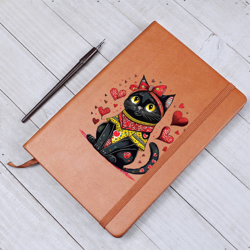 Valentine's Day Black Cat 058 - Vegan Leather Journal