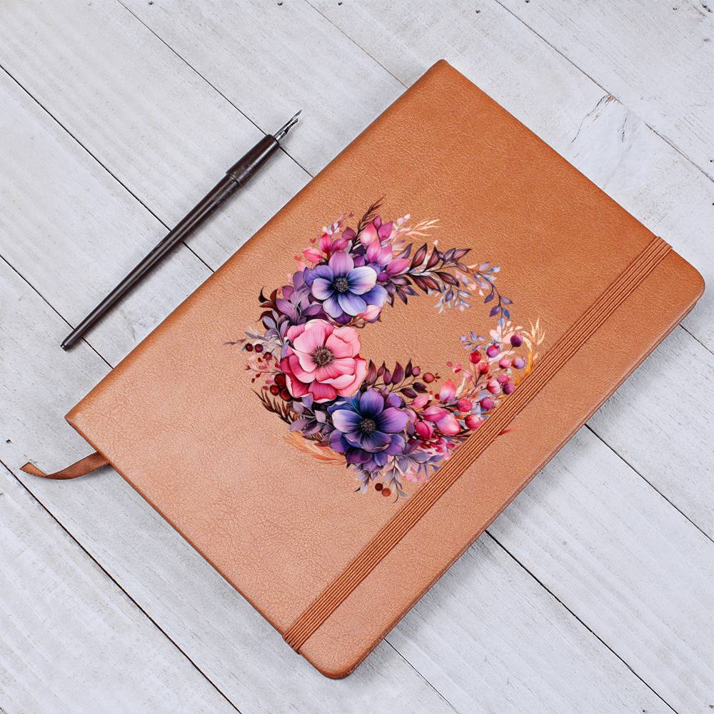 Floral Flower Wreath 028 - Vegan Leather Journal
