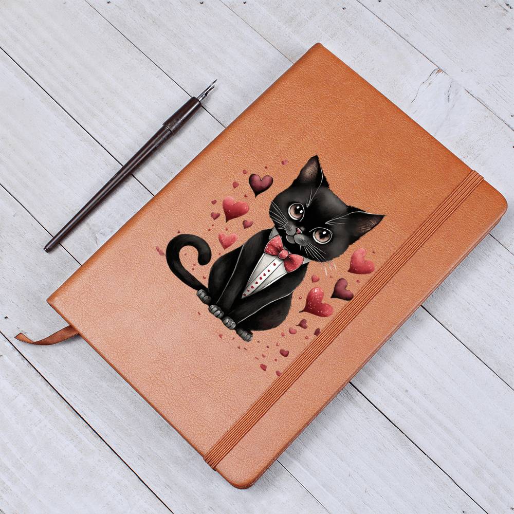 Valentine's Day Black Cat 055 - Vegan Leather Journal