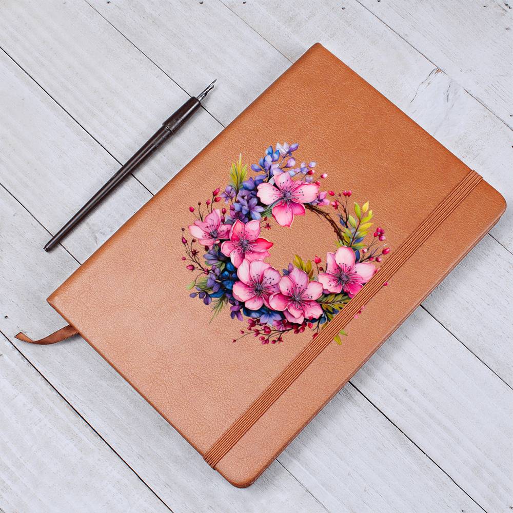 Floral Flower Wreath 151 - Vegan Leather Journal
