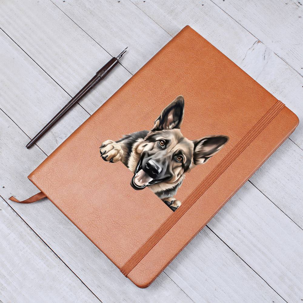 German Shepherd  Peeking - Vegan Leather Journal