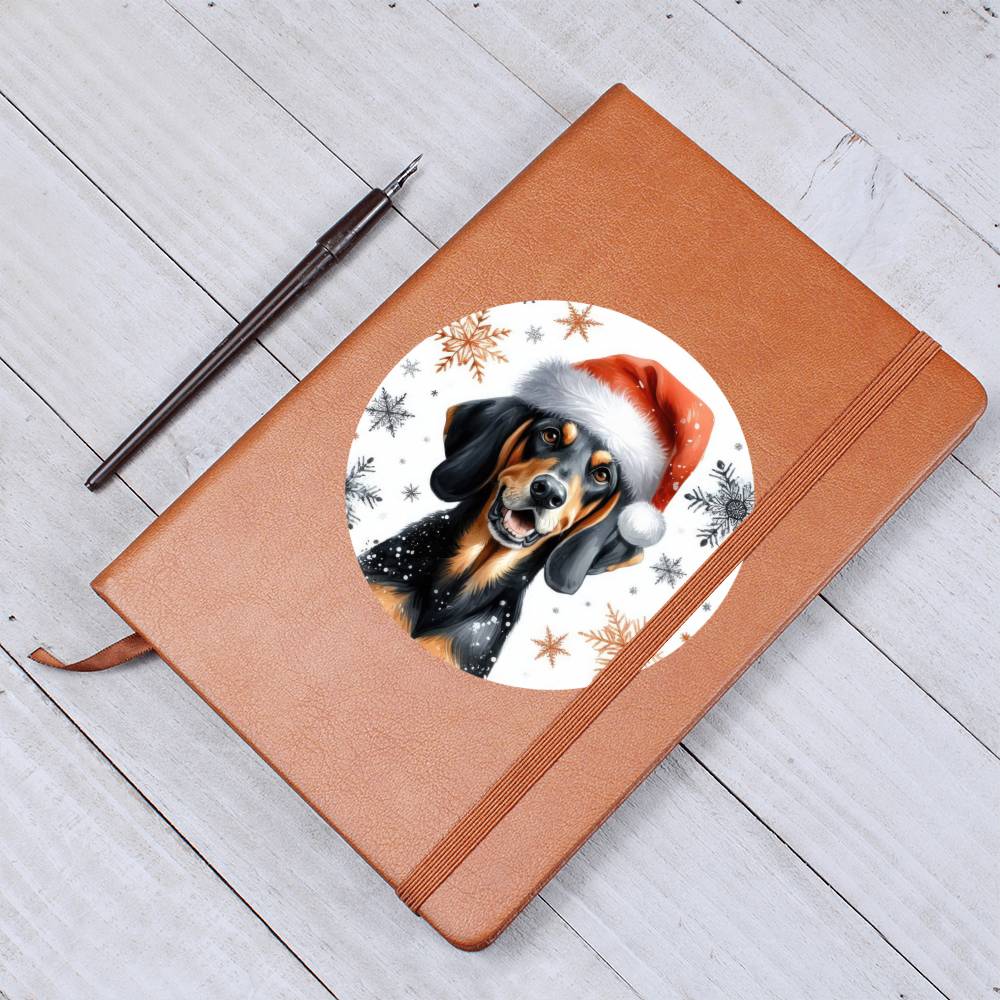 Christmas Dog - Black and Tan Coonhound - Vegan Leather Journal