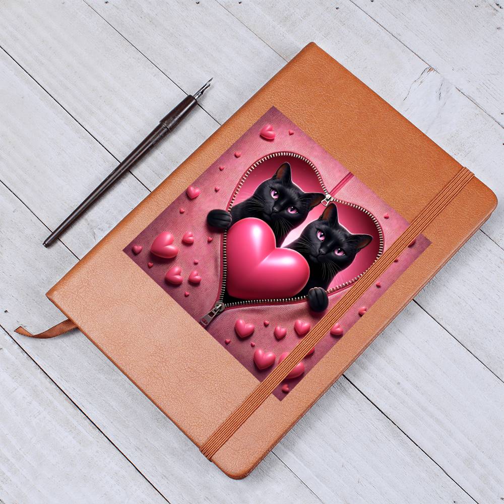 Valentine's Day Cat And Zipper 013 - Vegan Leather Journal