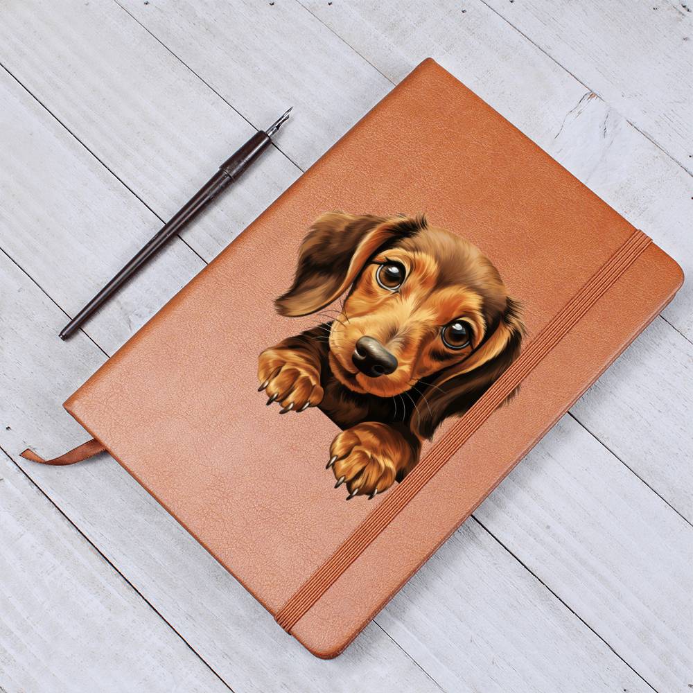 Dachshund Peeking - Vegan Leather Journal