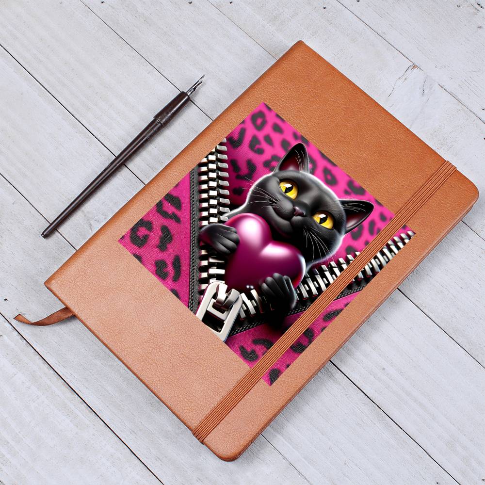 Valentine's Day Cat And Zipper 001 - Vegan Leather Journal