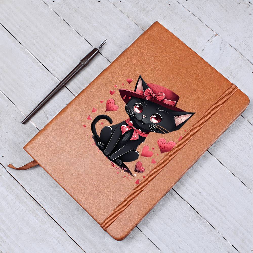 Valentine's Day Black Cat 067 - Vegan Leather Journal