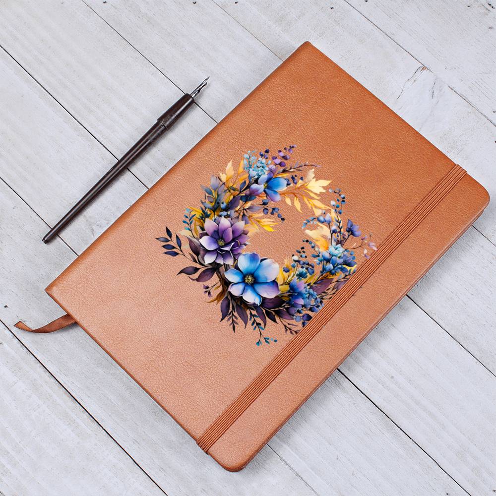 Floral Flower Wreath 134 - Vegan Leather Journal