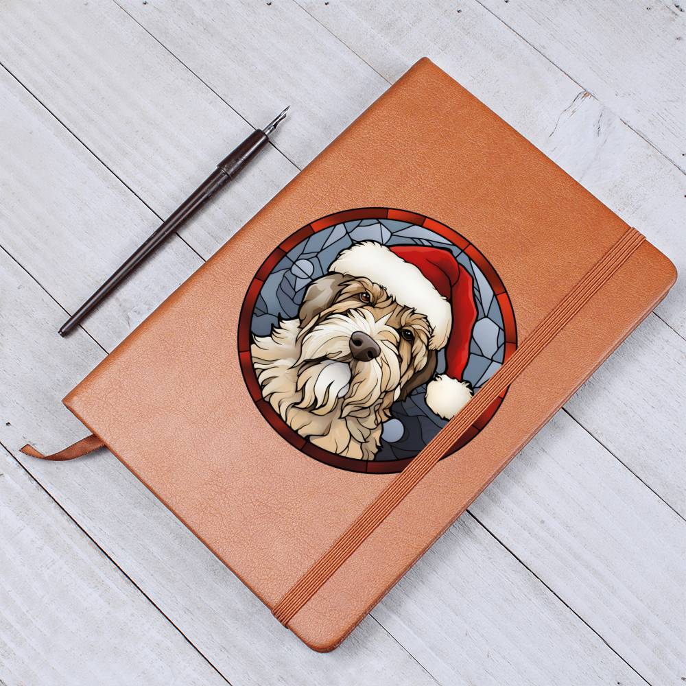 Dog Stained Glass Christmas Design 014 - Vegan Leather Journal