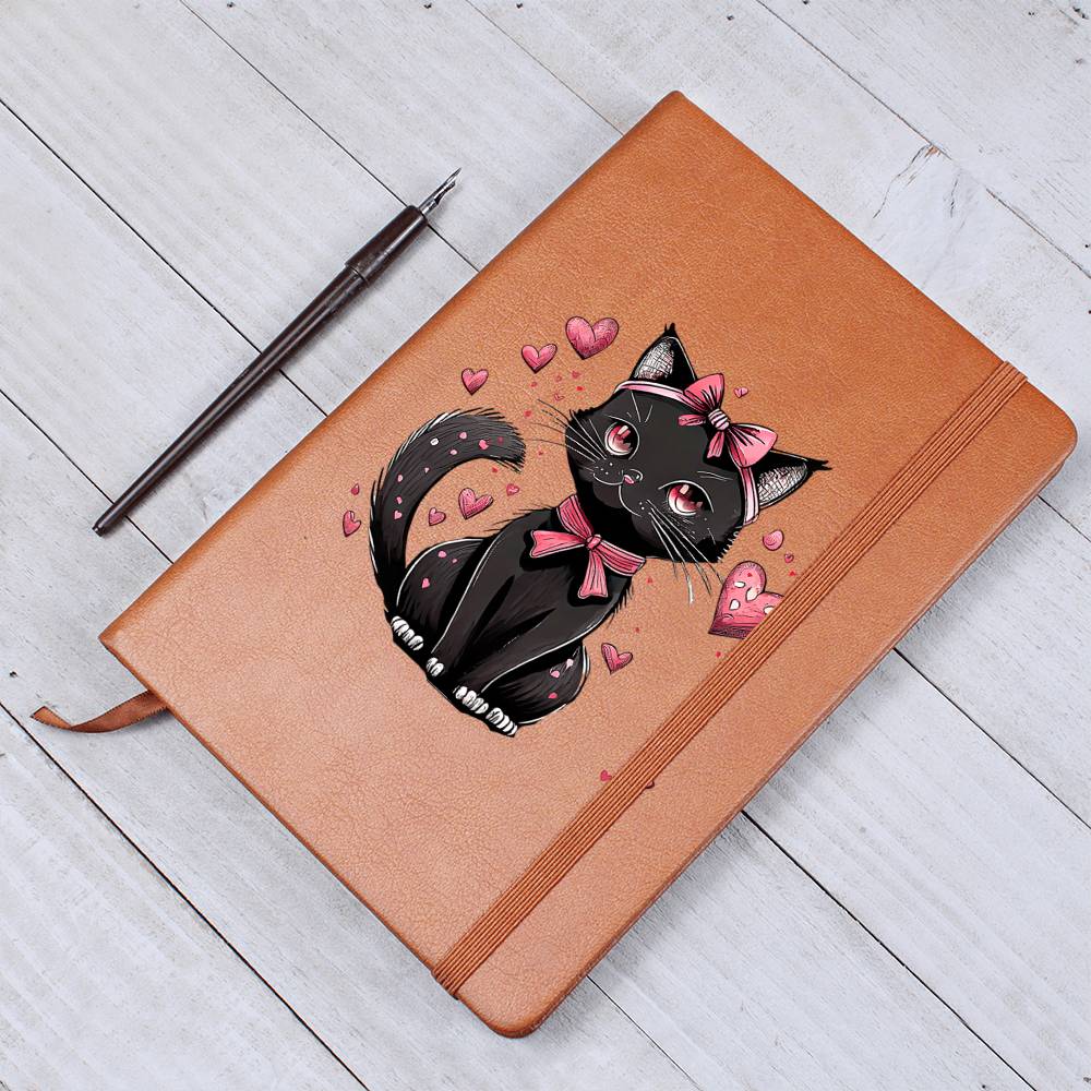 Valentine's Day Black Cat 043 - Vegan Leather Journal