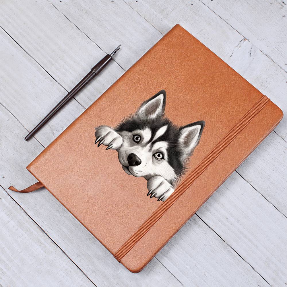 Siberian Husky Peeking - Vegan Leather Journal