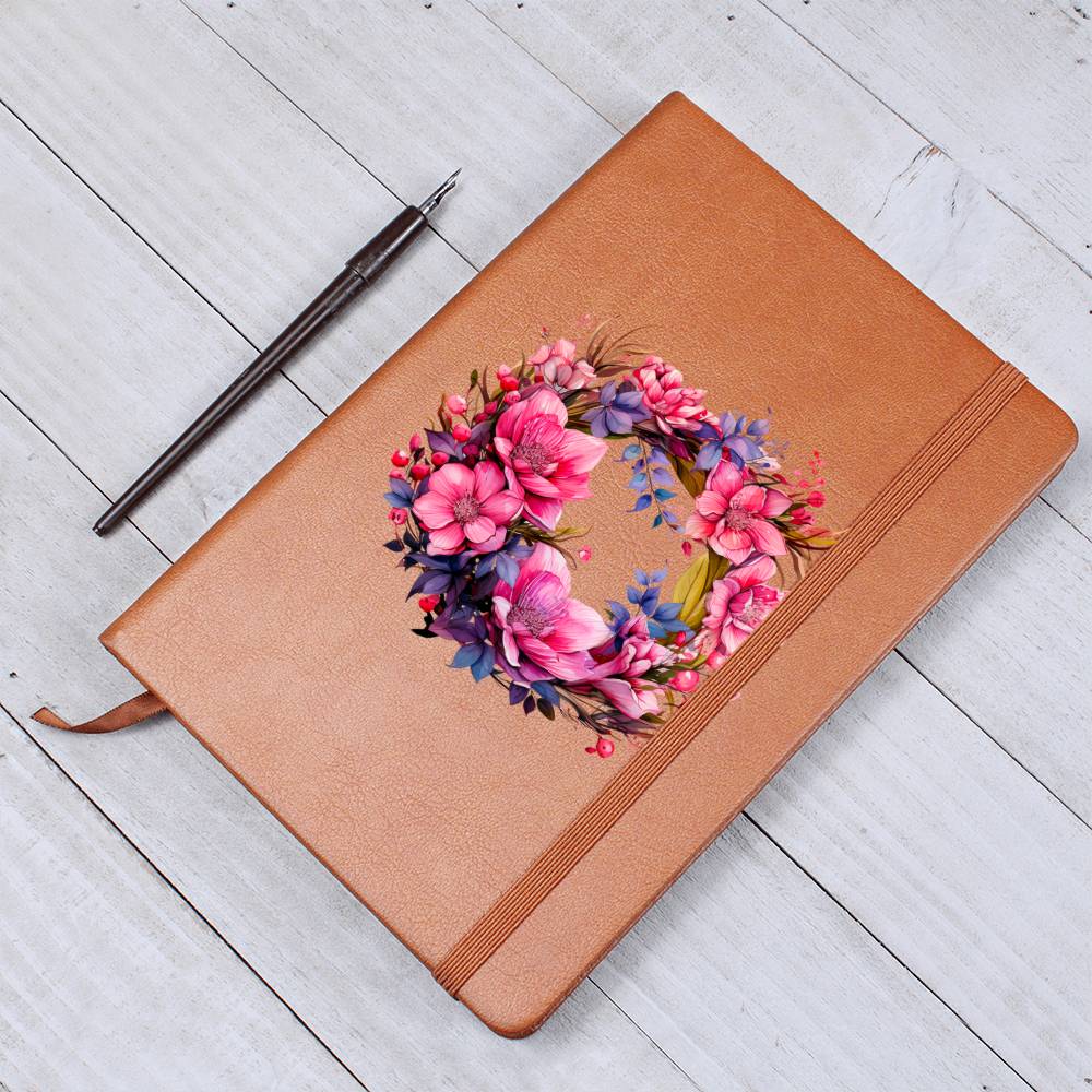 Floral Flower Wreath 084 - Vegan Leather Journal
