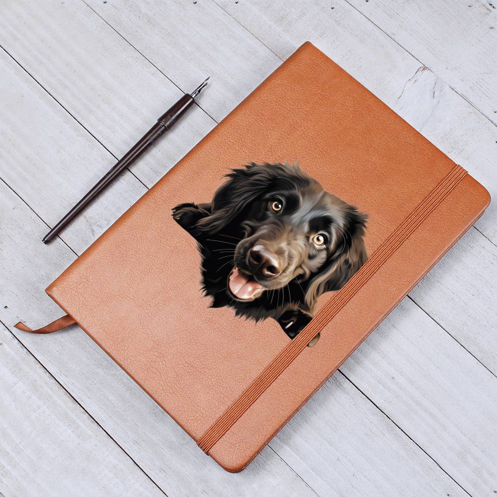 Flat-Coated Retriever Peeking - Vegan Leather Journal