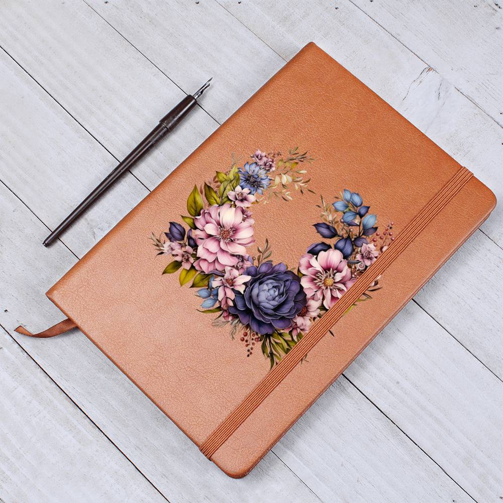 Floral Flower Wreath 056 - Vegan Leather Journal