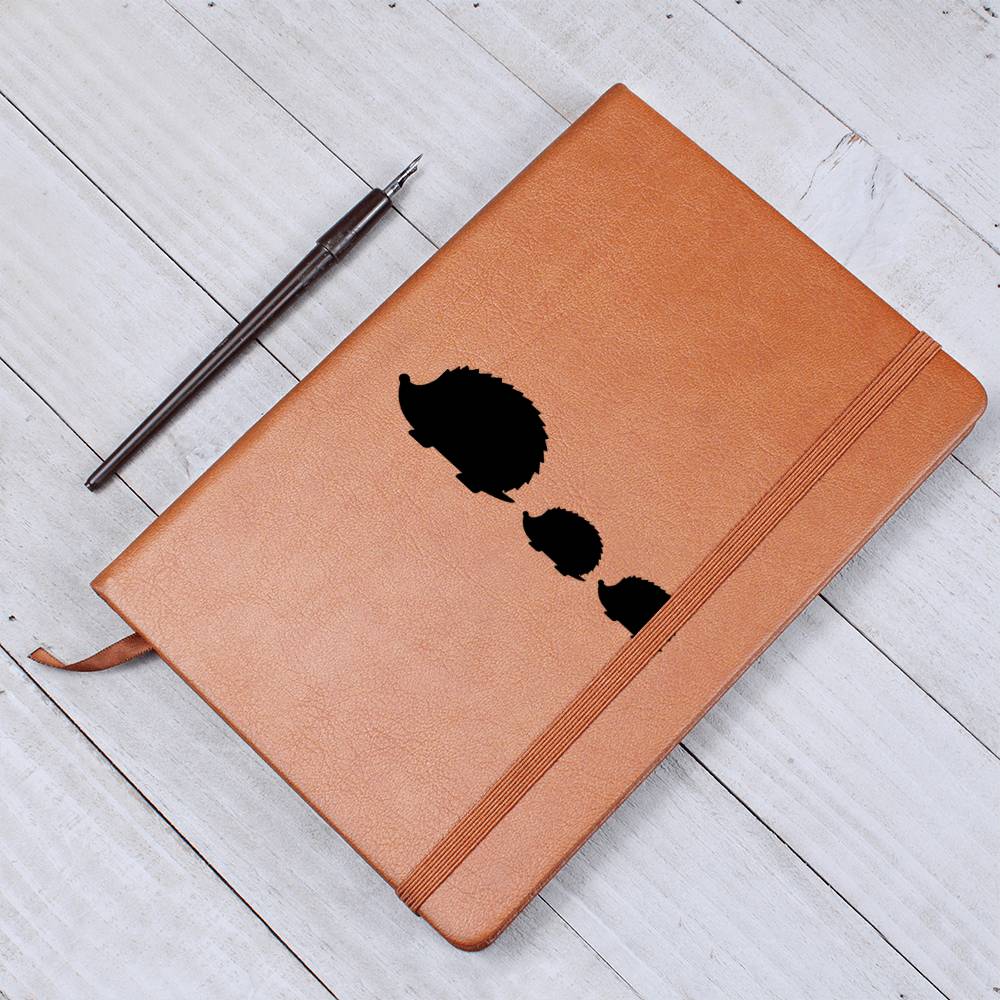 Mama Hedgehog With 2 Hoglets - Vegan Leather Journal