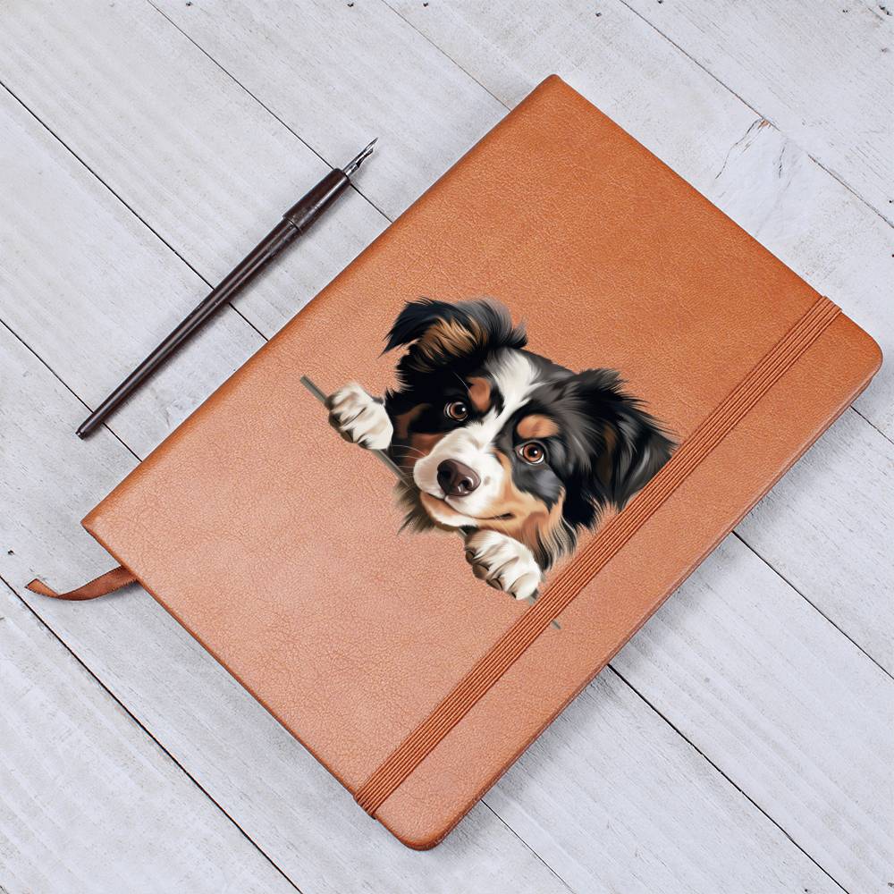 Miniature American Shepherd Peeking - Vegan Leather Journal