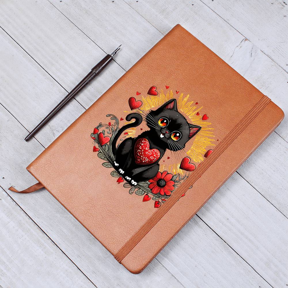 Valentine's Day Black Cat 064 - Vegan Leather Journal