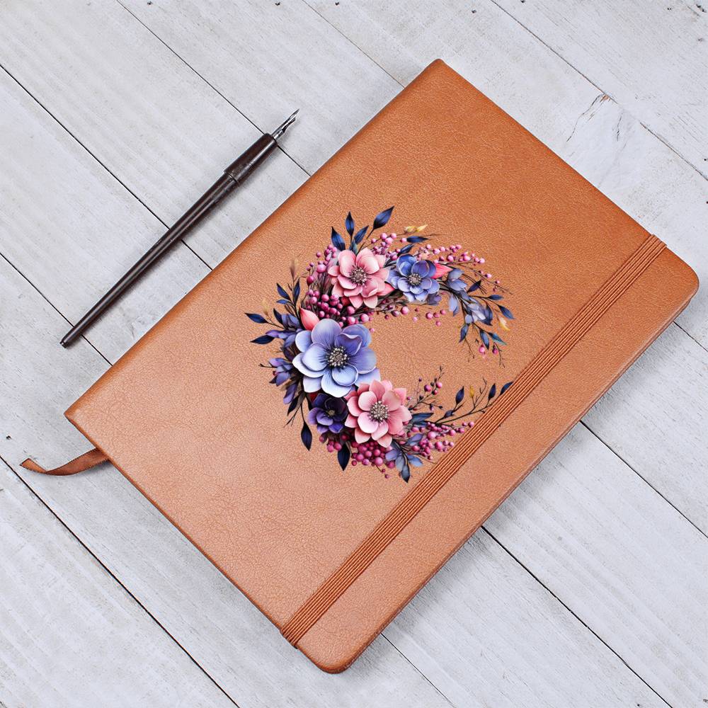 Floral Flower Wreath 018 - Vegan Leather Journal