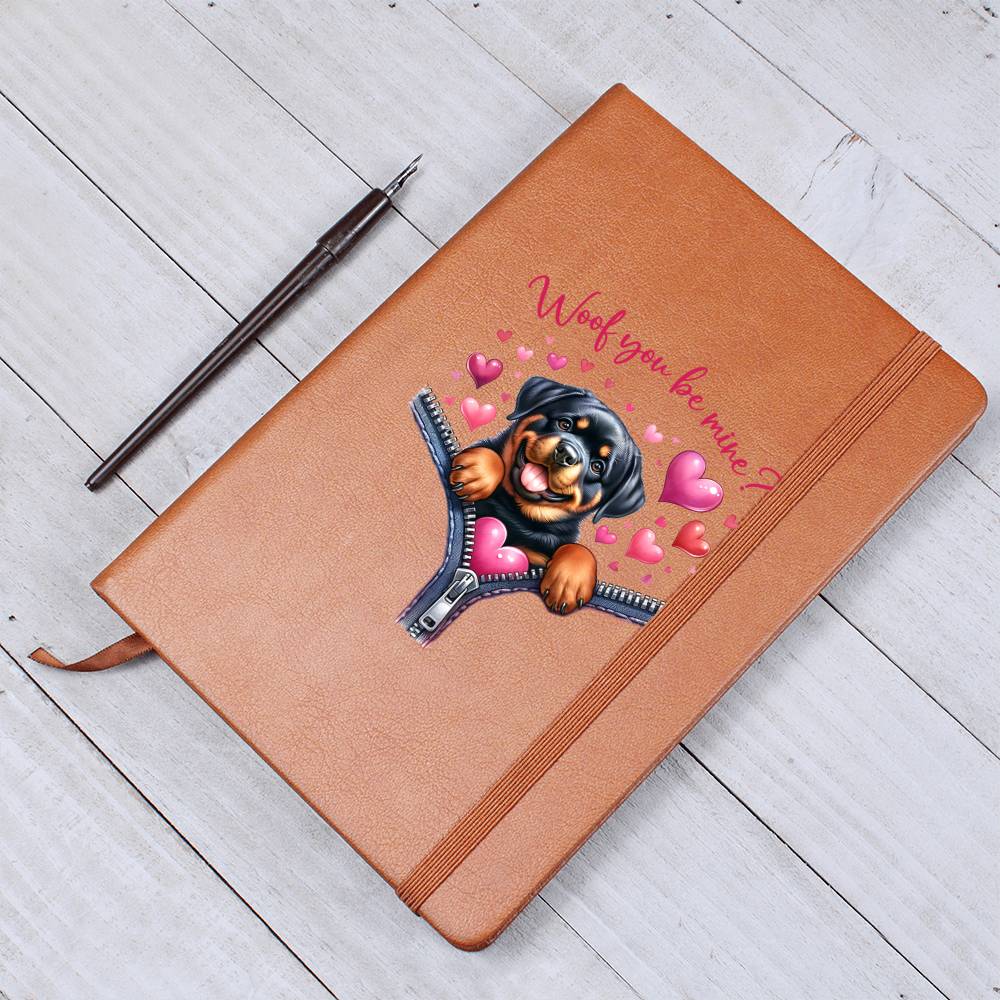 Valentine's Day Dog And Zipper 038 Woof You Be Mine - Vegan Leather Journal
