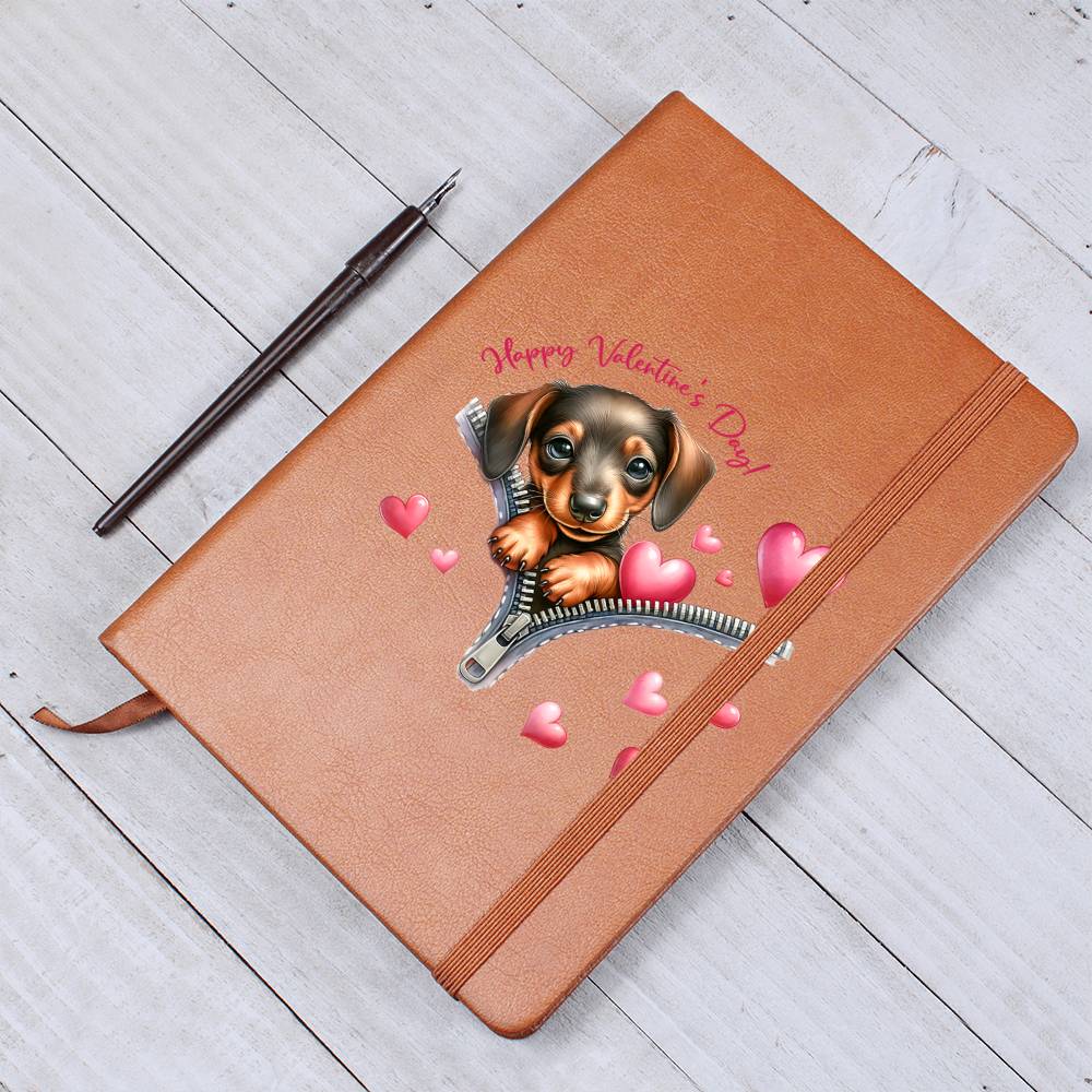 Valentine's Day Dog And Zipper 041 Happy Valentine's Day! - Vegan Leather Journal