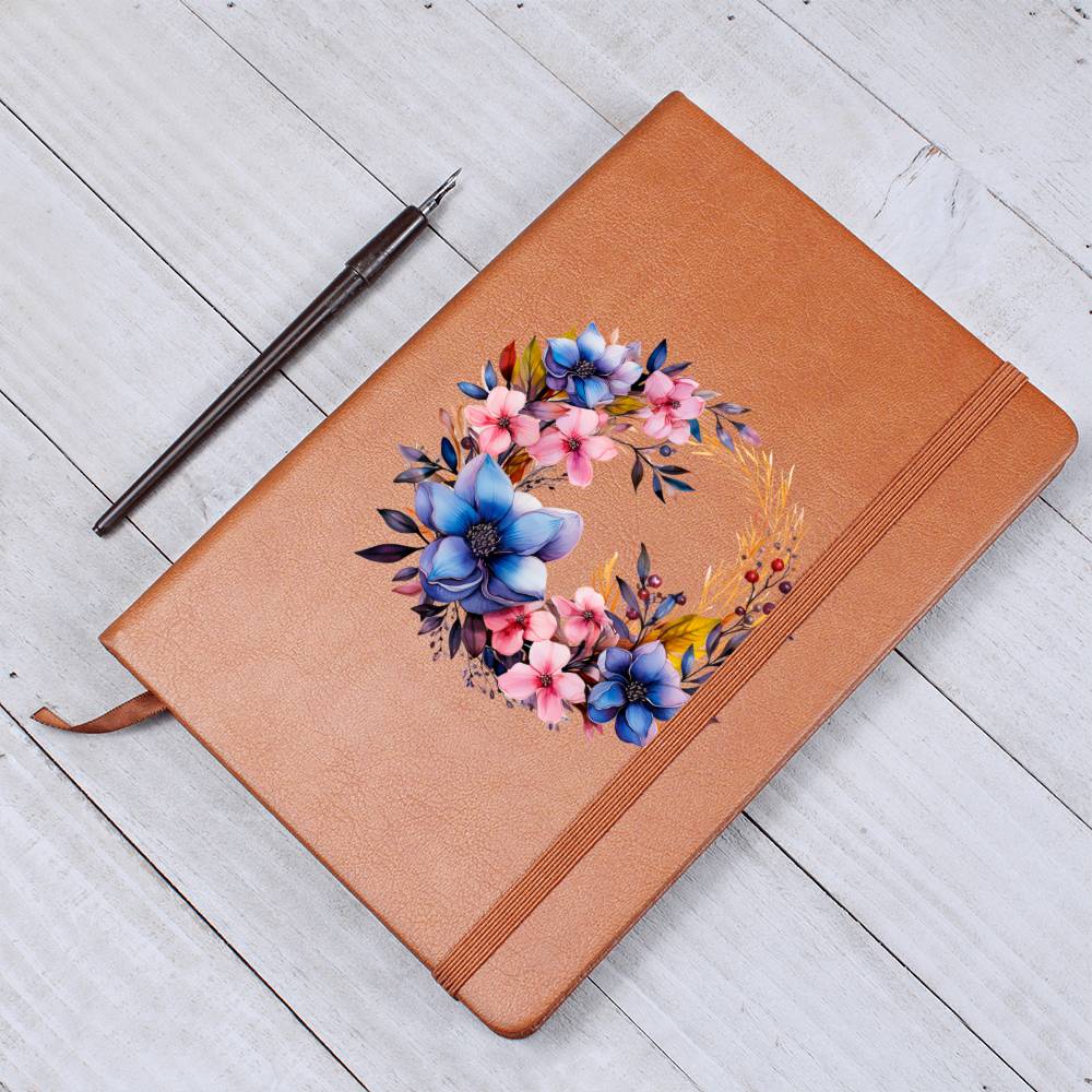 Floral Flower Wreath 137 - Vegan Leather Journal