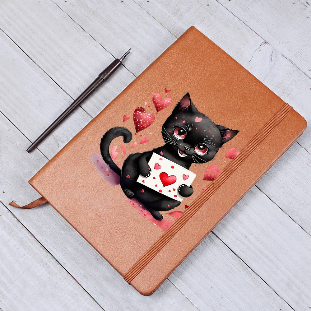 Valentine's Day Black Cat 047 - Vegan Leather Journal