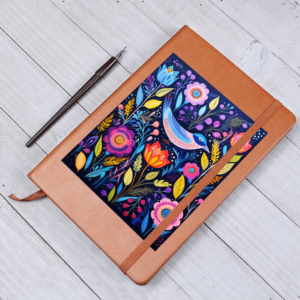 Birds And Floral Design 156 - Vegan Leather Journal