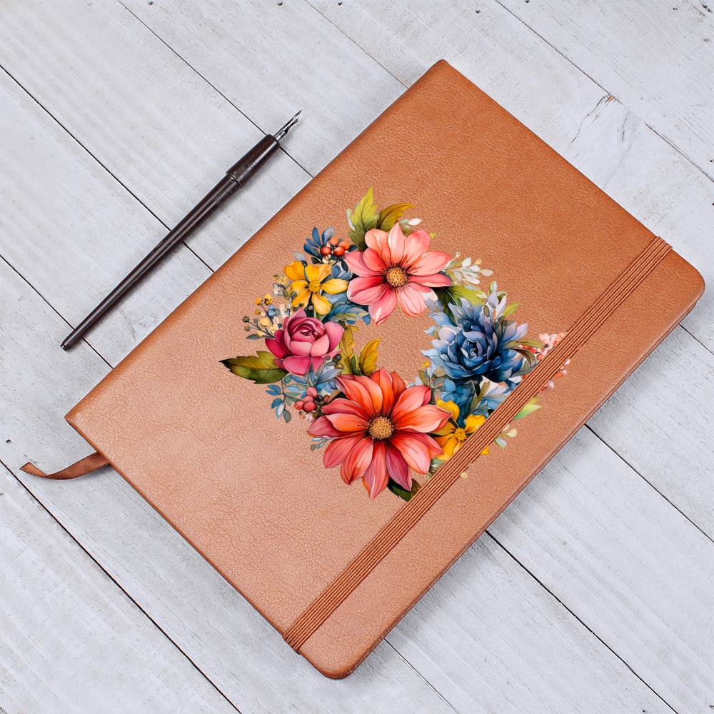Floral Flower Wreath 002 - Vegan Leather Journal