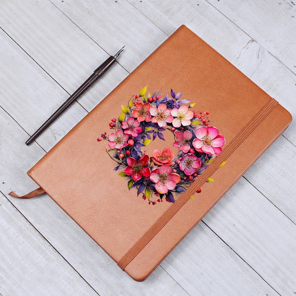 Floral Flower Wreath 149 - Vegan Leather Journal