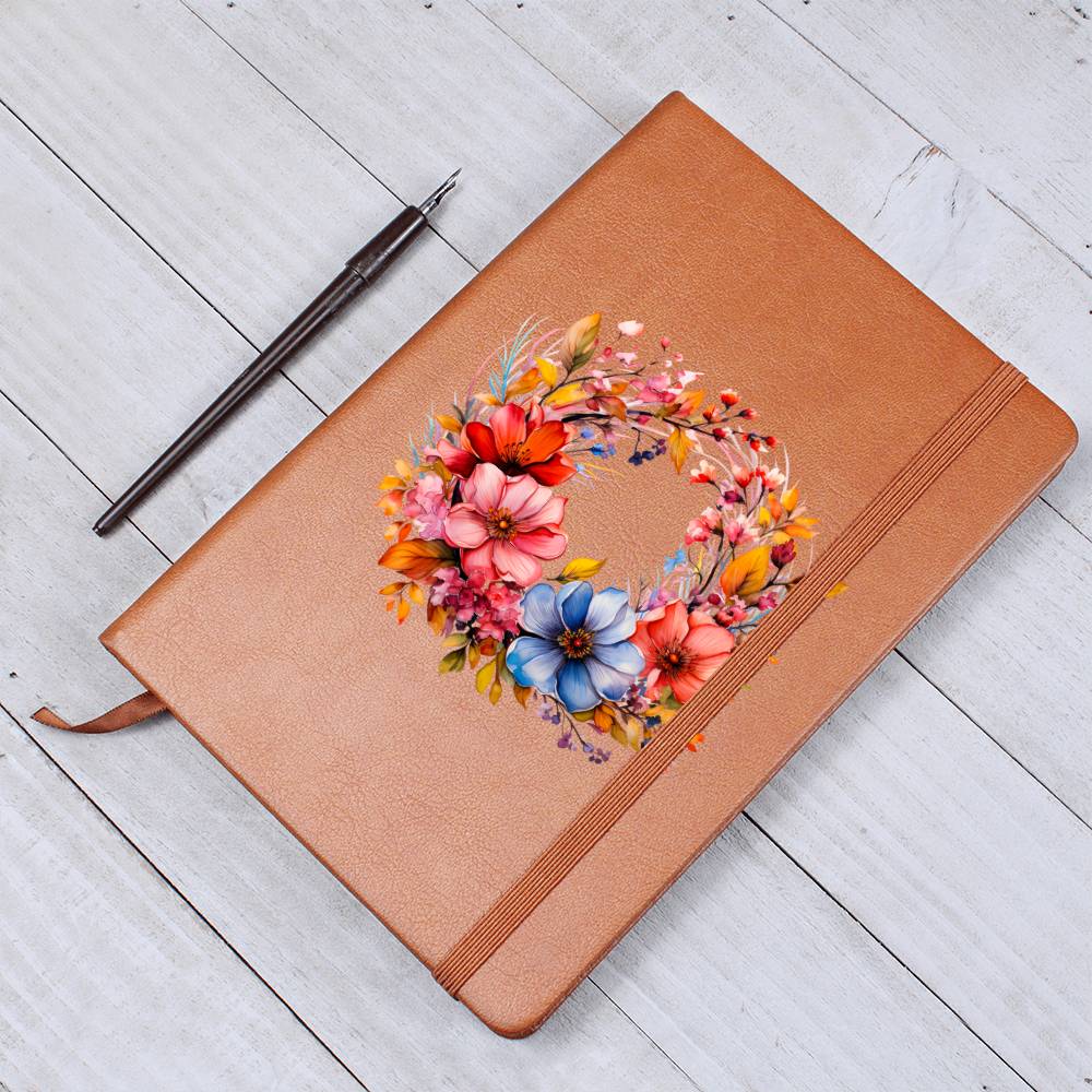 Floral Flower Wreath 133 - Vegan Leather Journal