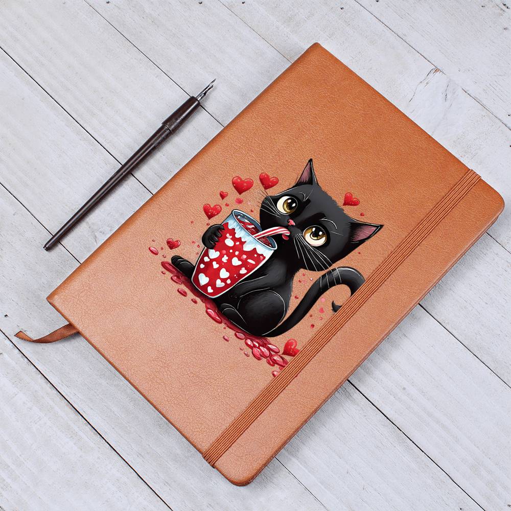 Valentine's Day Black Cat 039 - Vegan Leather Journal