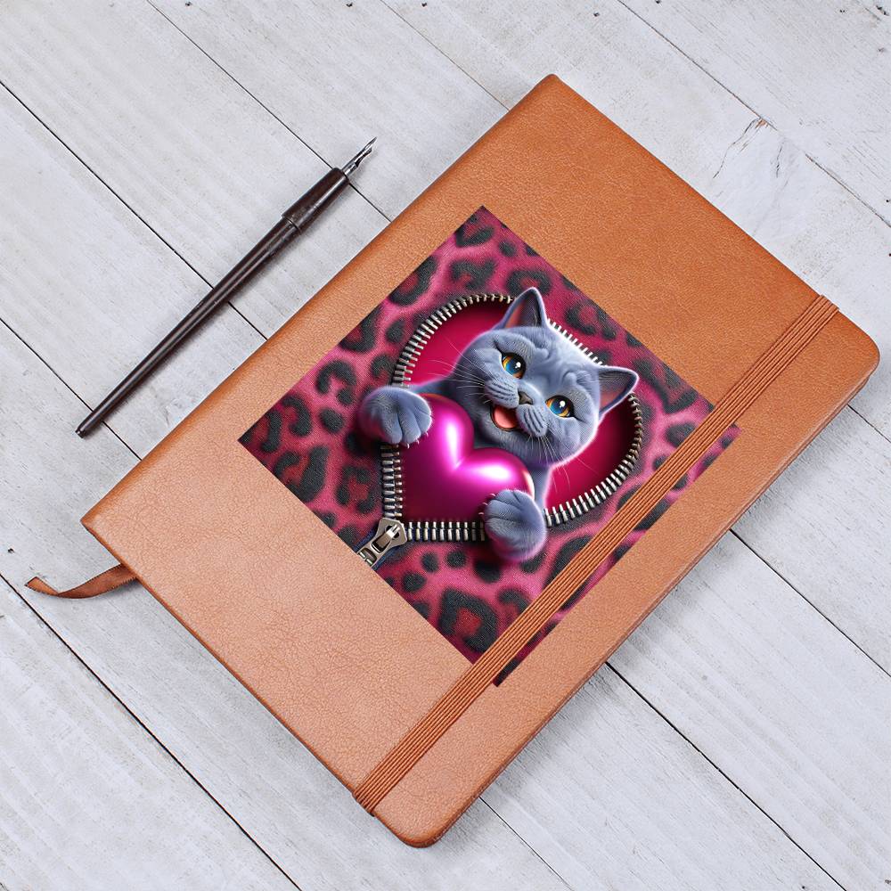 Valentine's Day Cat And Zipper 018 - Vegan Leather Journal