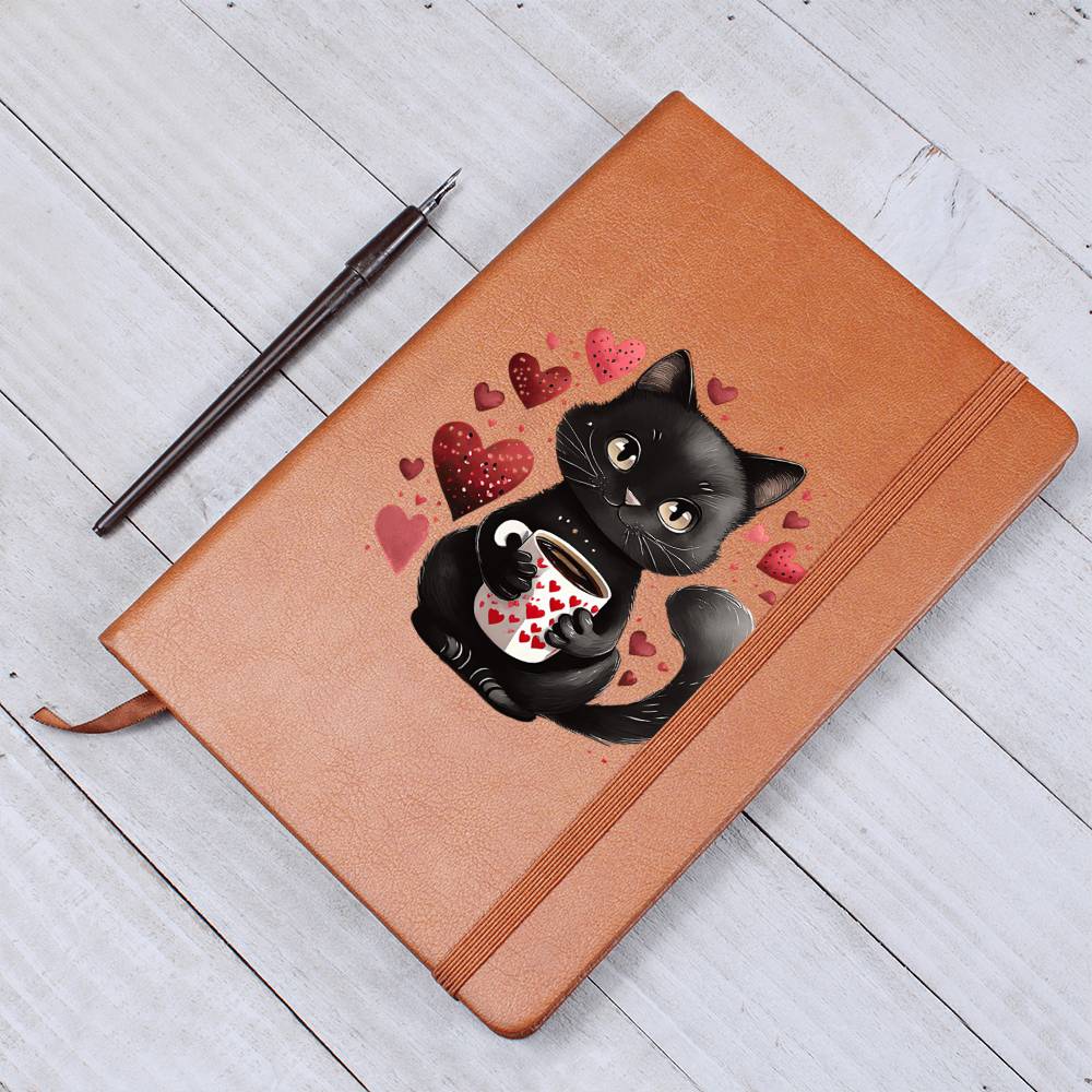 Valentine's Day Black Cat 012 - Vegan Leather Journal