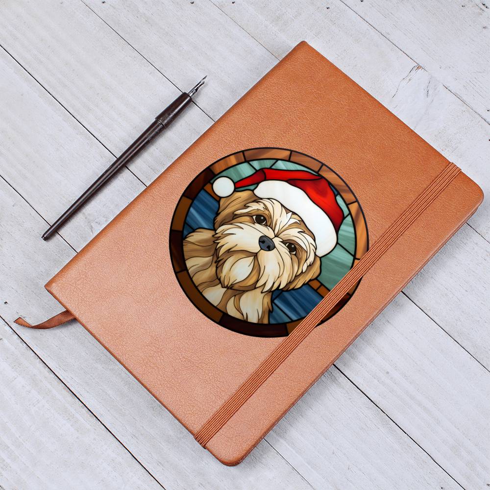 Dog Stained Glass Christmas Design 002 - Vegan Leather Journal