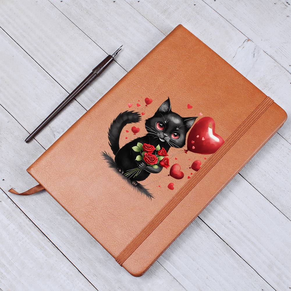 Valentine's Day Black Cat 056 - Vegan Leather Journal