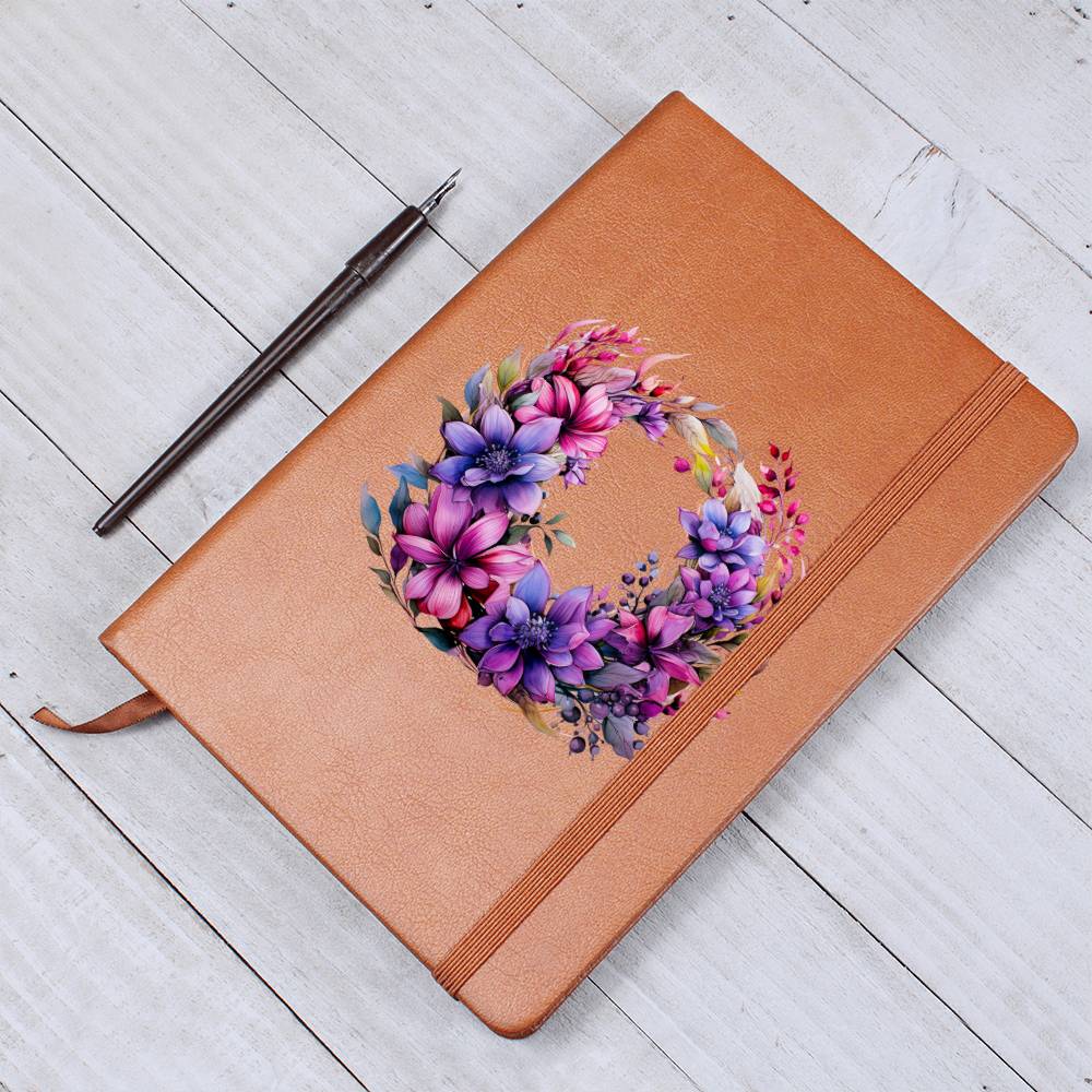 Floral Flower Wreath 025 - Vegan Leather Journal