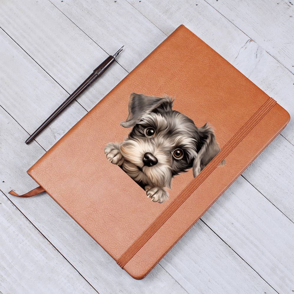 Miniature Schnauzer Peeking - Vegan Leather Journal