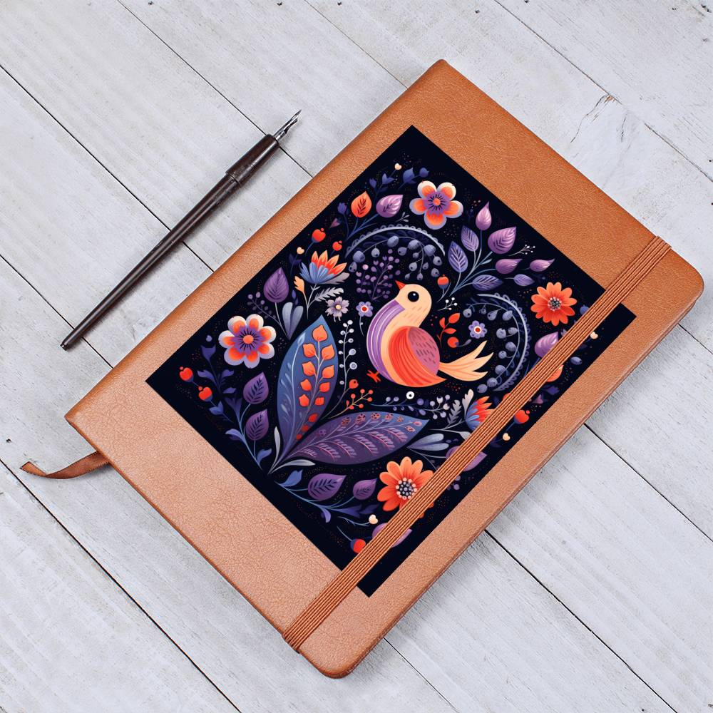 Birds And Floral Design 114 - Vegan Leather Journal