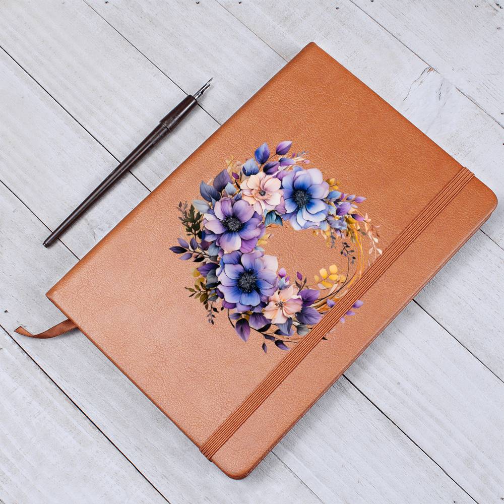 Floral Flower Wreath 088 - Vegan Leather Journal