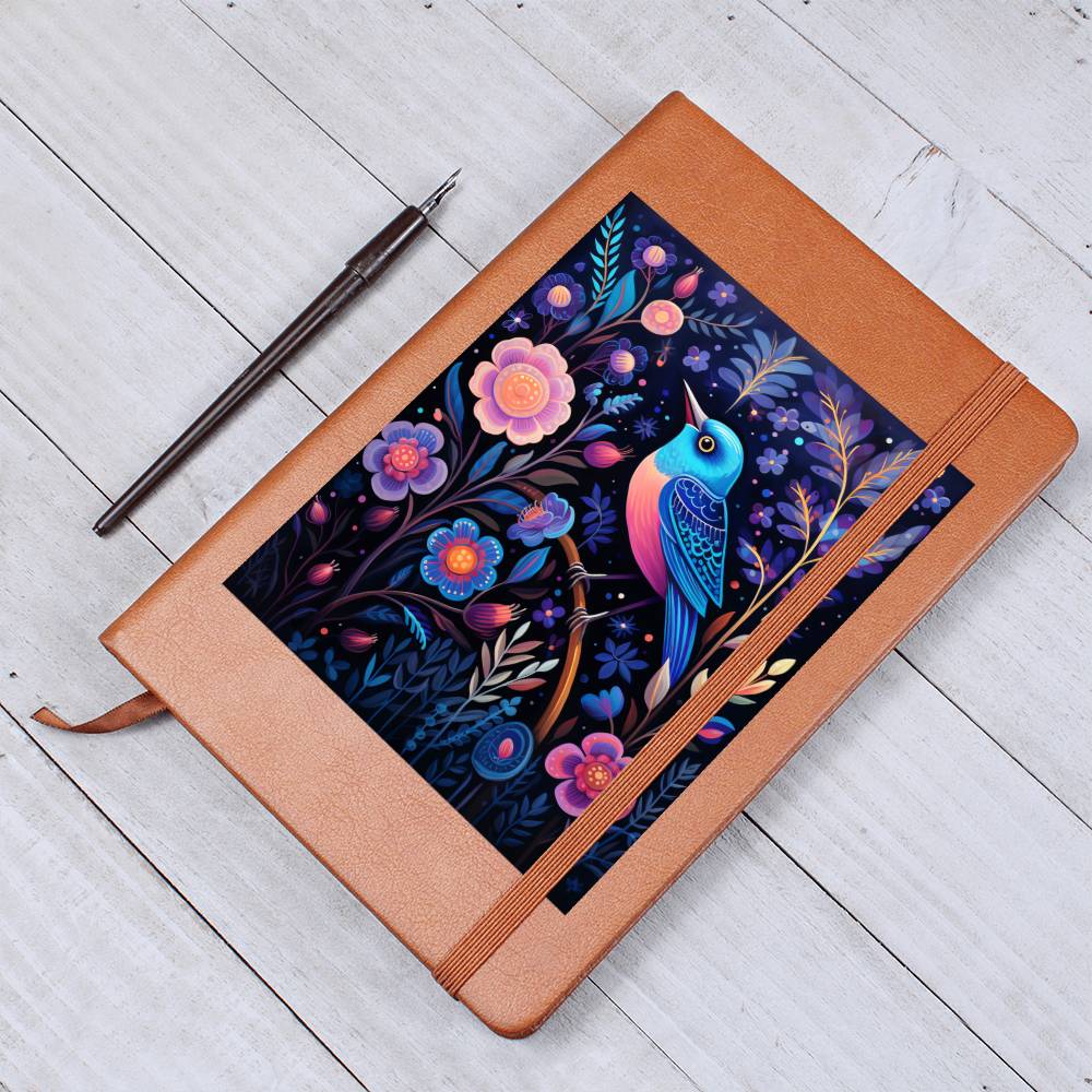 Birds And Floral Design 157 - Vegan Leather Journal