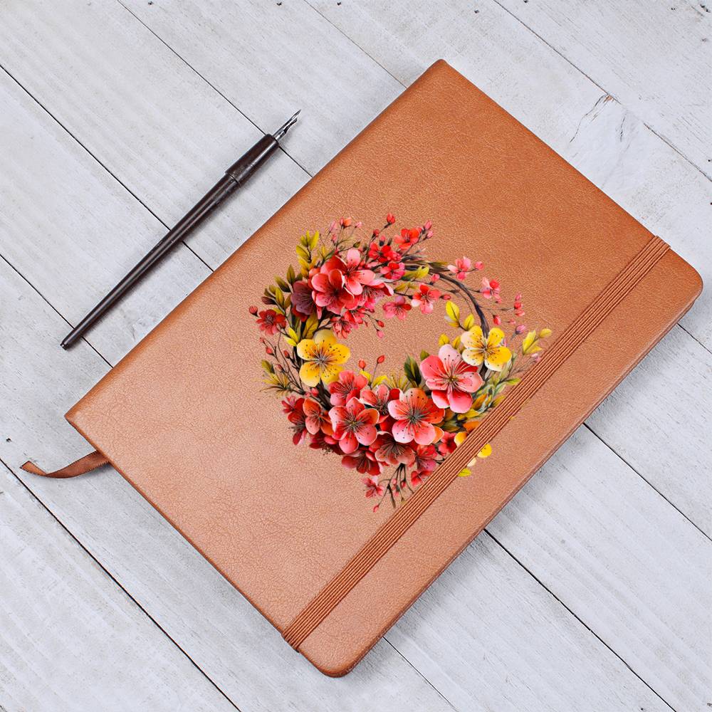 Floral Flower Wreath 049 - Vegan Leather Journal