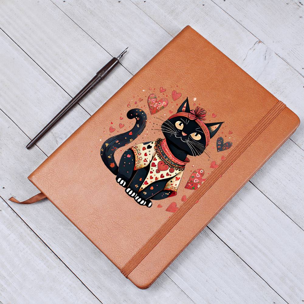 Valentine's Day Black Cat 066 - Vegan Leather Journal