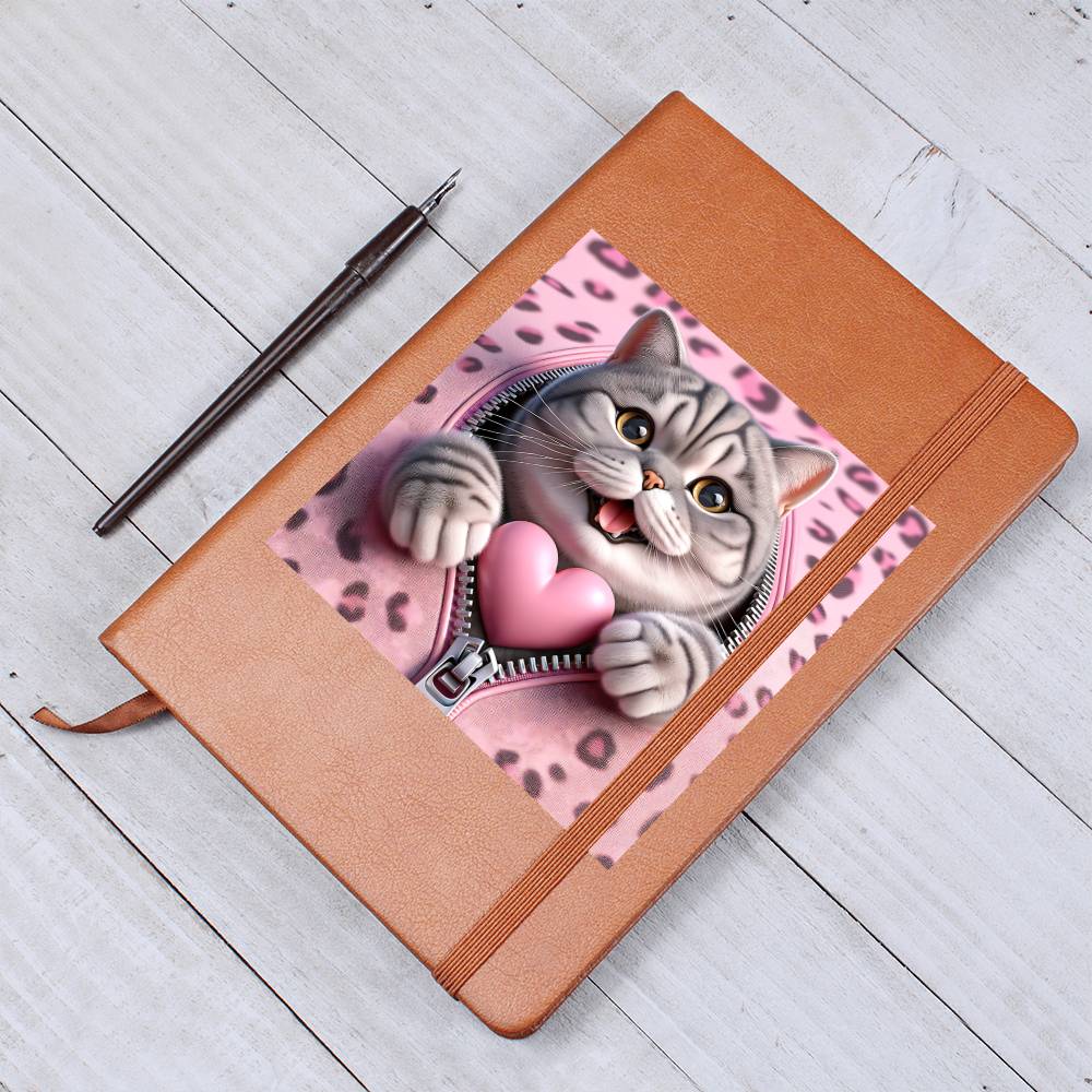 Valentine's Day Cat And Zipper 020 - Vegan Leather Journal