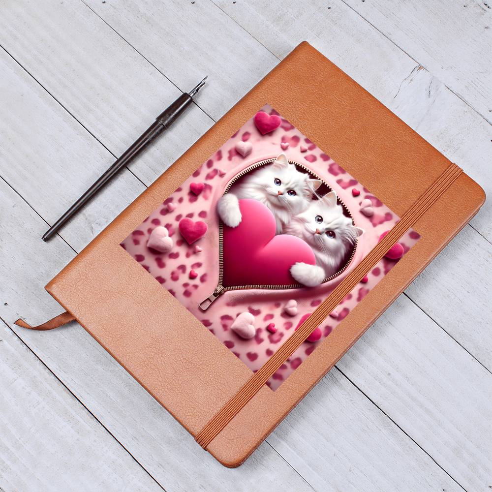 Valentine's Day Cat And Zipper 011 - Vegan Leather Journal