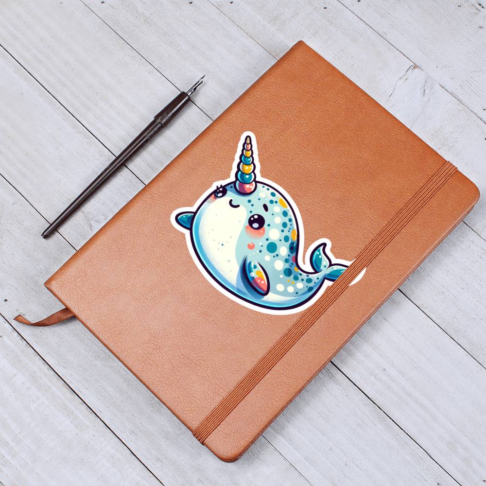 Cute Narwhal sticker 99 - Vegan Leather Journal