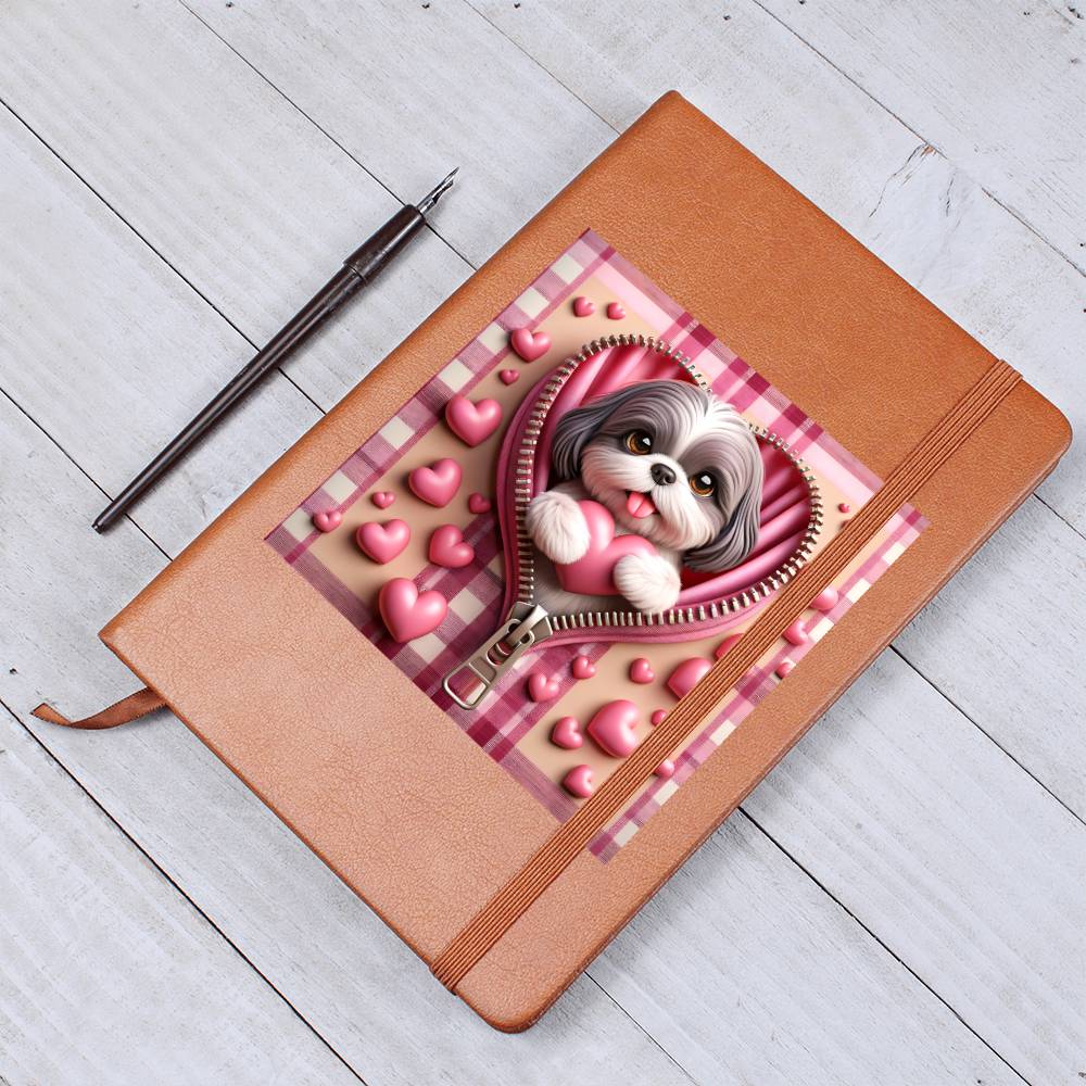 Valentine's Day Dog And Zipper 012 - Vegan Leather Journal
