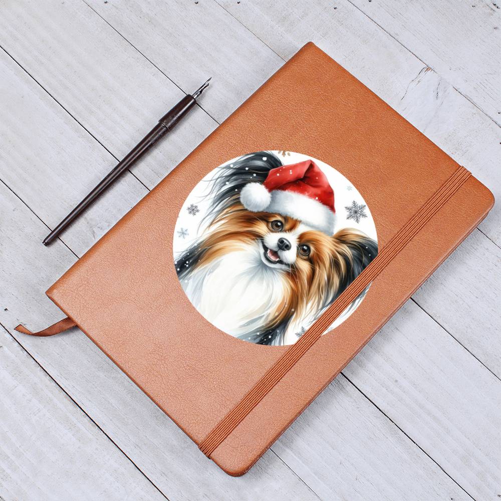 Christmas Dog - Papillon - Vegan Leather Journal