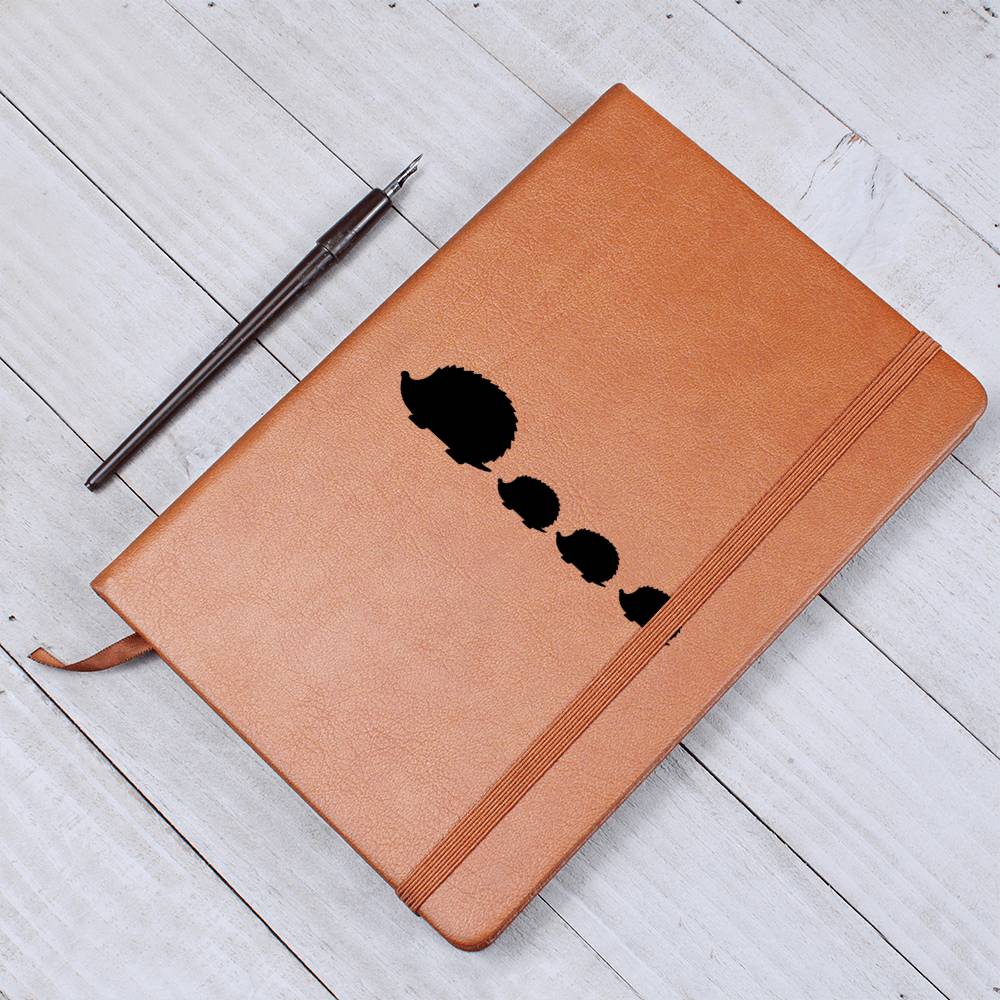 Mama Hedgehog With 3 Hoglets - Vegan Leather Journal