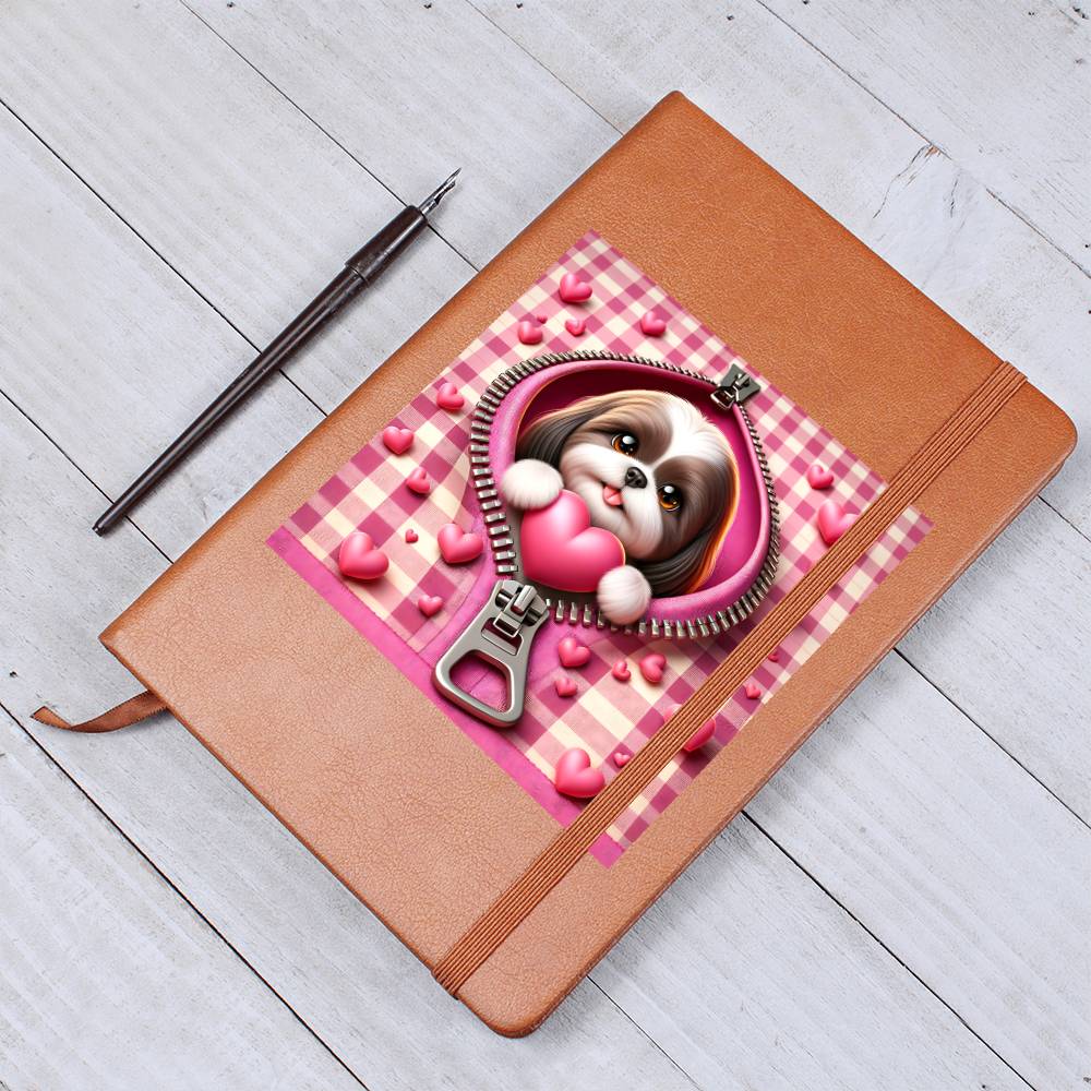 Valentine's Day Dog And Zipper 023 - Vegan Leather Journal