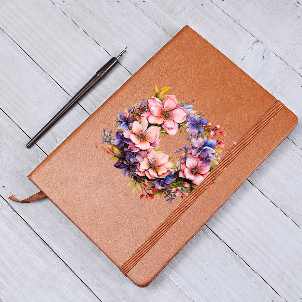 Floral Flower Wreath 047 - Vegan Leather Journal